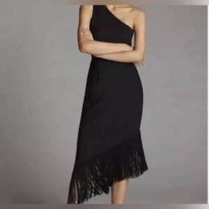 Hutch FRINGED ONE-SHOULDER MIDI DRESS - Black - Size 1X
